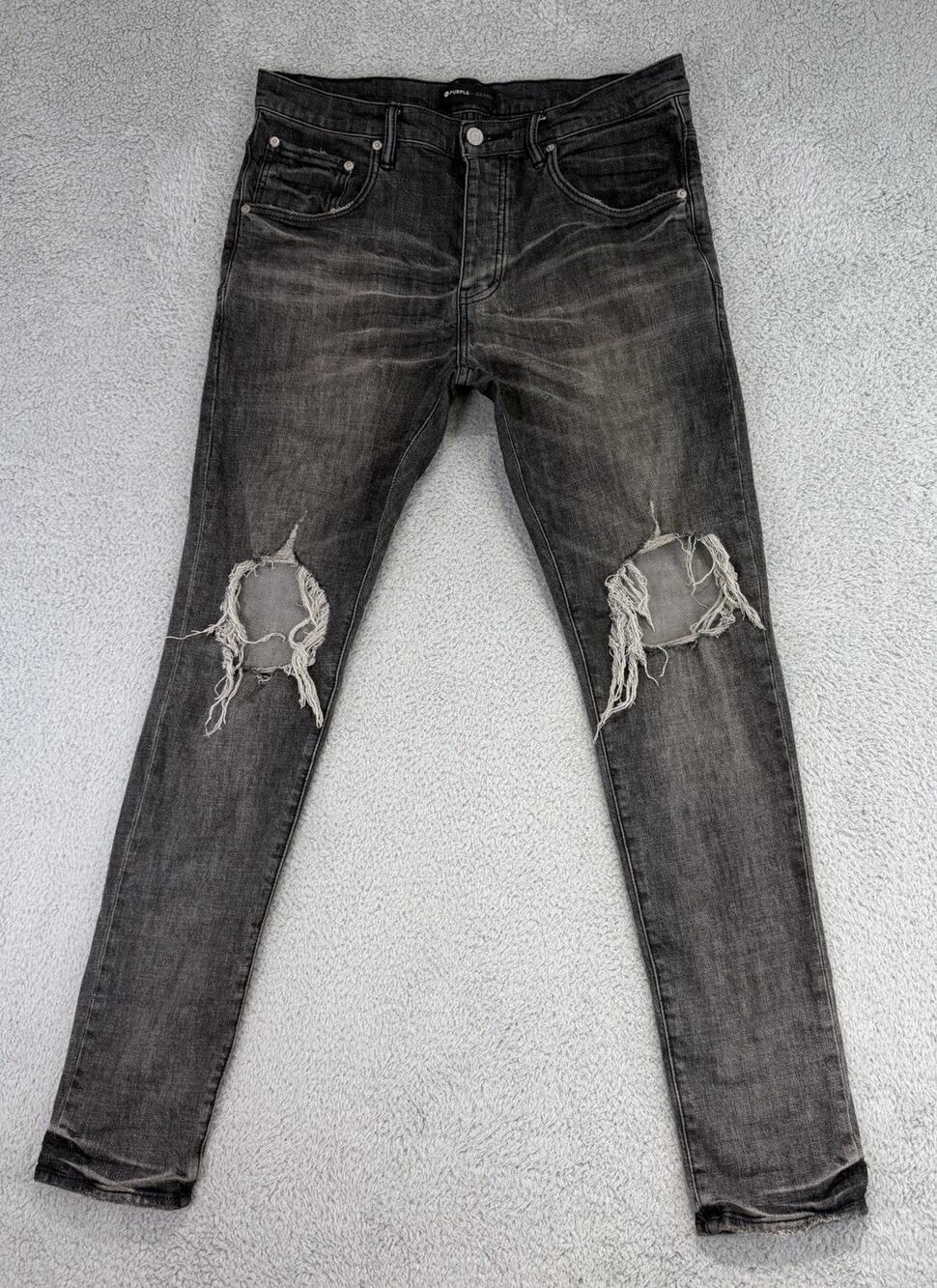Purple Brand P002 Men’s Jeans 33(34Wx 33L) Black Distressed Skinny